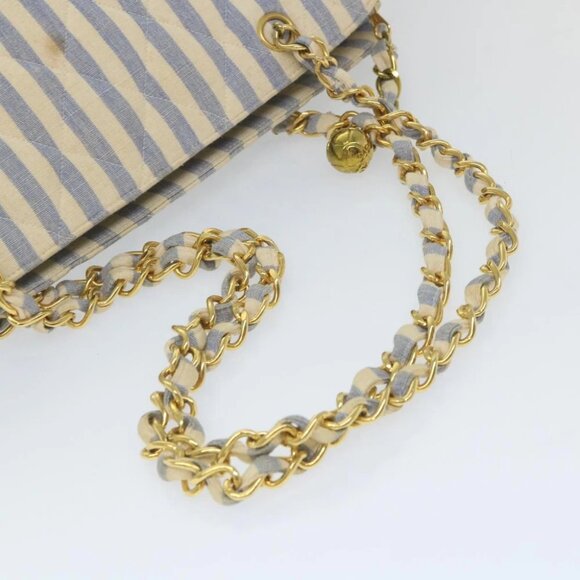 CHANEL Quilted Chain Big Matelasse Shoulder Bag Canvas Light Blue CC Auth 58349A - Picture 9 of 15